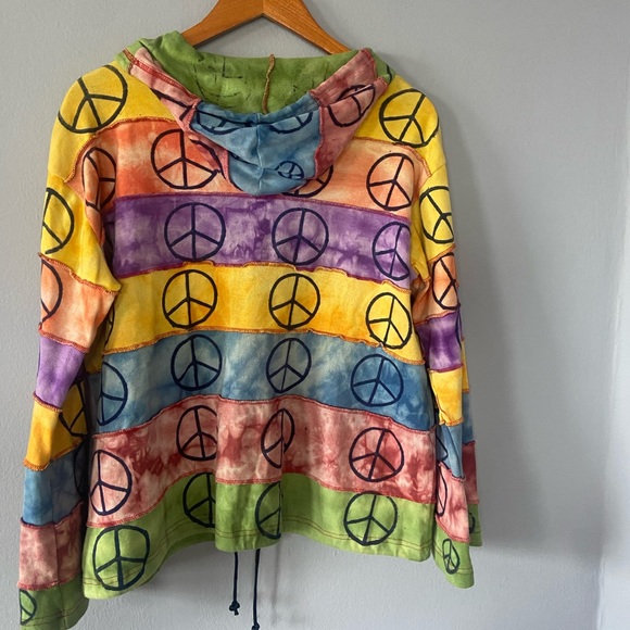 🛑SOLD Rising International Multicolored Stripe Peace Sign Zip Up Hoodie Size XL - Picture 4 of 6